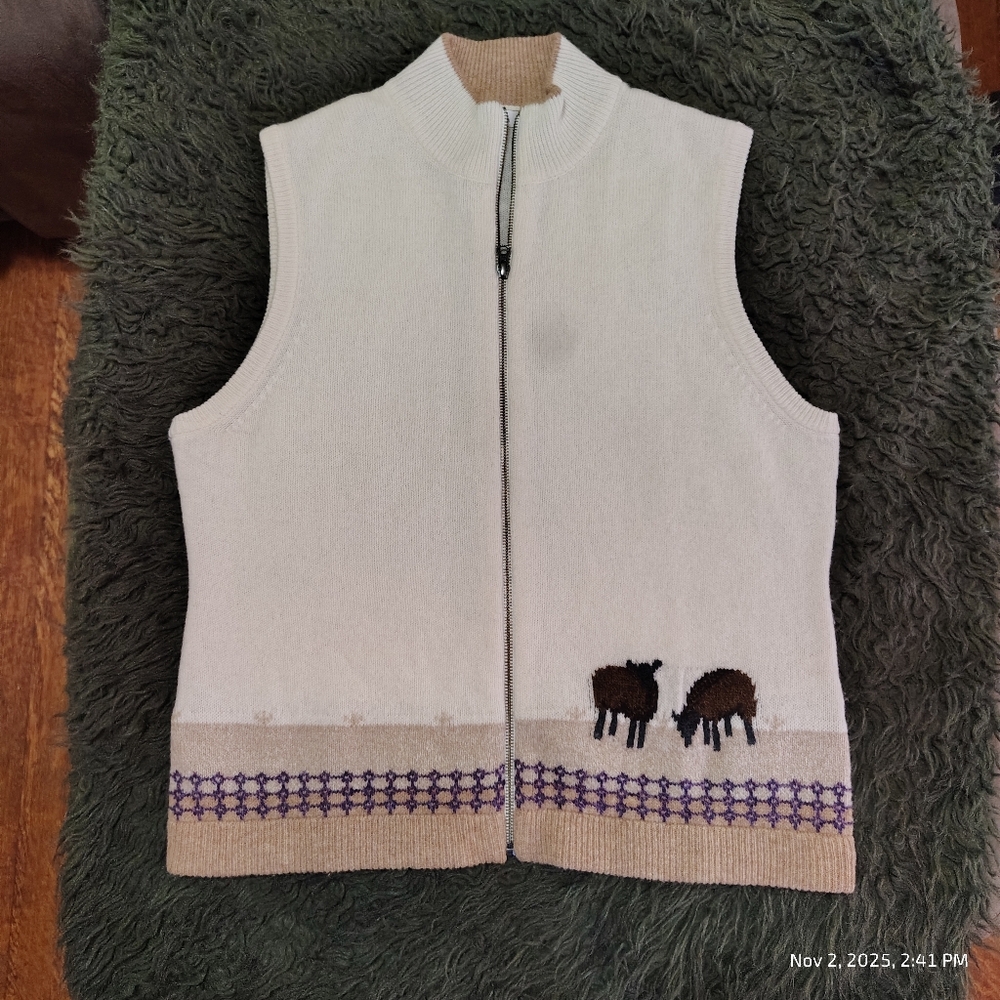 Woolrich Full-Zip Lambswoool Sheep Sweater Vest Large Unisex Sleeveless Holiday